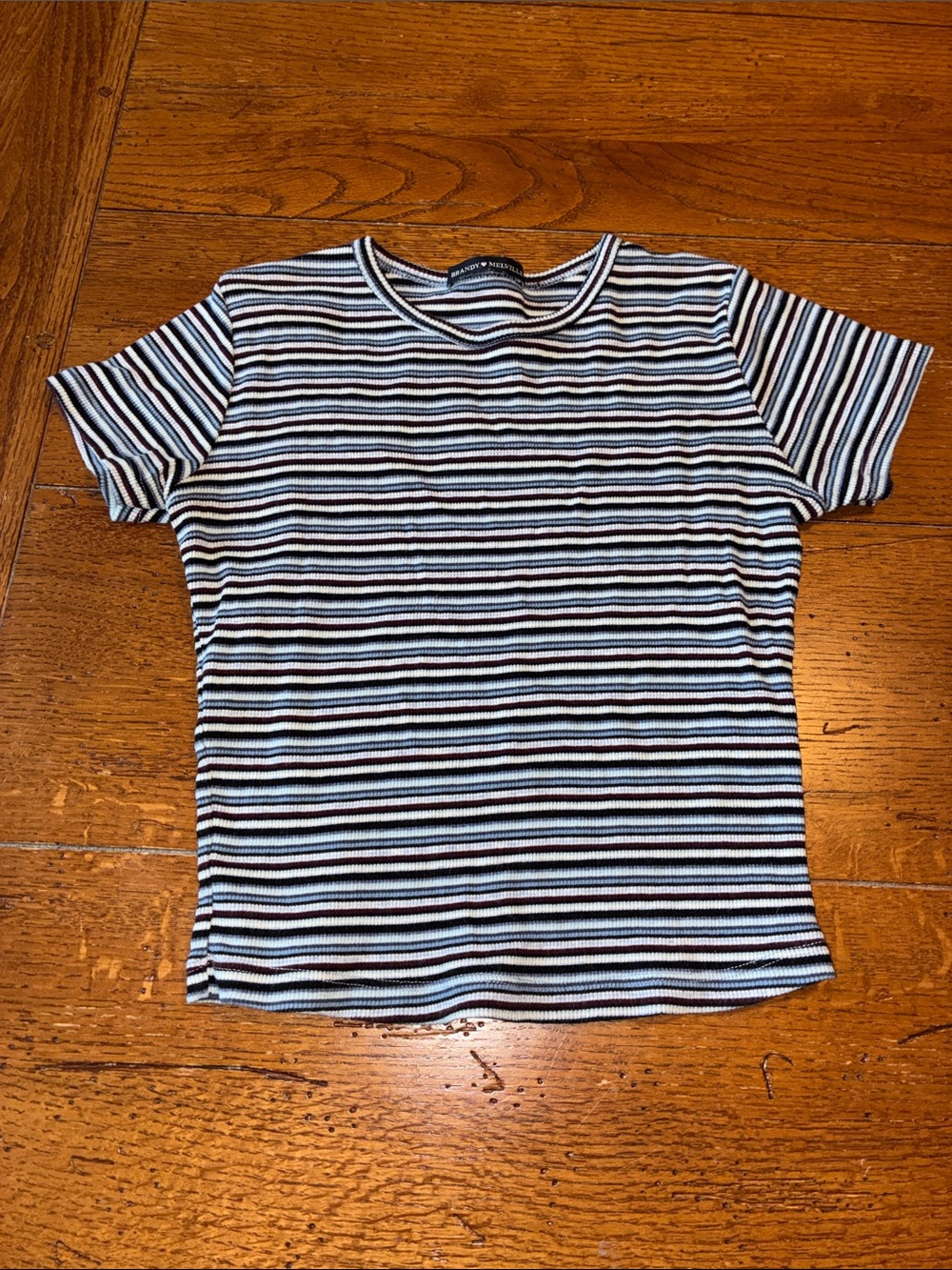 Brandy Melville Striped Ribbed Tee - Black, White, Light Blue, Burgundy